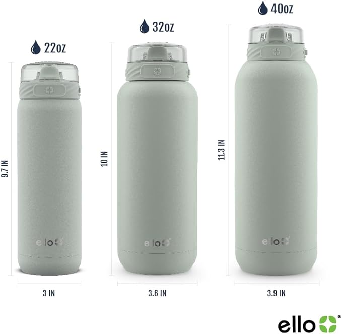 Ello Cooper 32oz Stainless Steel Water Bottle with Straw and Carry Handle, Double Walled and Vacuum Insulated Metal, Leak Proof Locking Lid with Soft Silicone Spout, Reusable, BPA Free, Sage