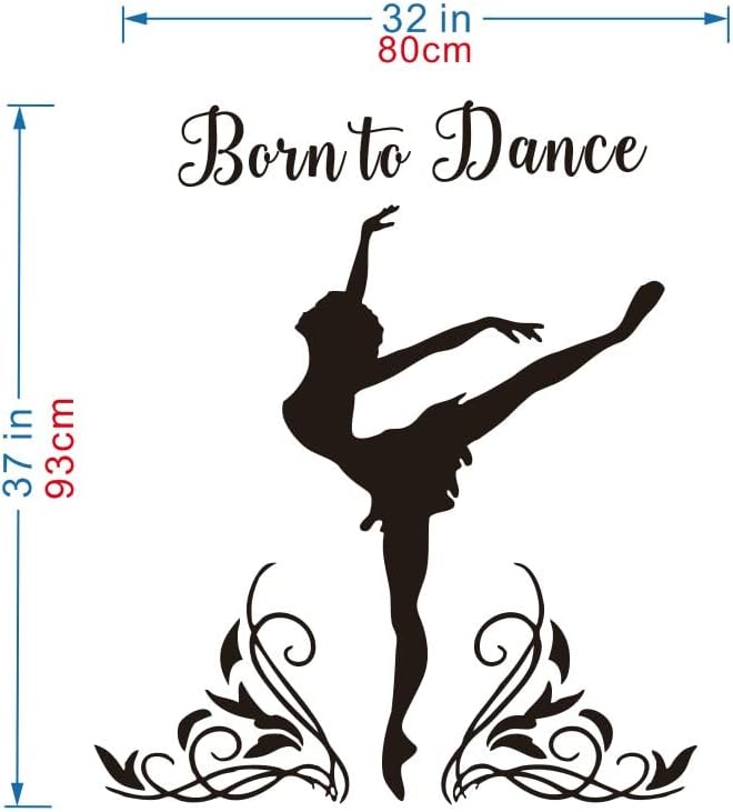 Dance Wall Decor for Girl Room Art Dancer Born to Dance Bedroom Wall Sticker Living Room Wall Decoration Kids Room Wall Decal AFN59 (Black)