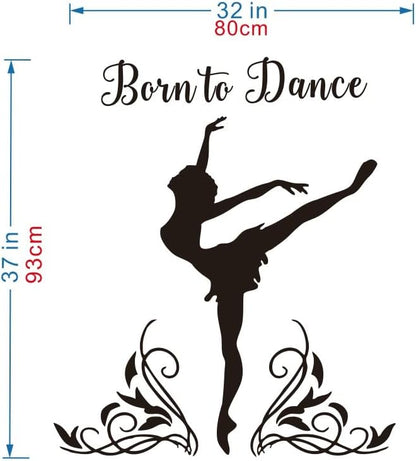Dance Wall Decor for Girl Room Art Dancer Born to Dance Bedroom Wall Sticker Living Room Wall Decoration Kids Room Wall Decal AFN59 (Black)