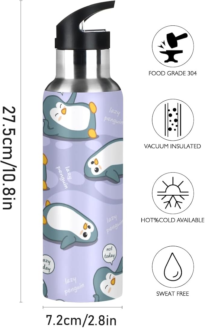 MNSRUU Insulated Water Bottle with Straw, Rainbow and Unicorns Stainless Steel Flasks for Sports Cycling Hiking School