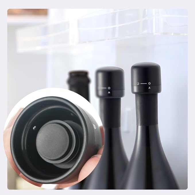 6PCS Wine Bottle Stoppers,4PCS wine stoppers+2PCS champagne stoppers，Wine Preserver, Wine Accessories, Black Silicone Small Wine Bottle Stoppers Corks
