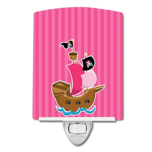 Caroline's Treasures BB8970CNL Pirate Ship Pink Ceramic Night Light Compact, UL-Certified, Ideal for Bedroom, Bathroom, Nursery, Hallway, Kitchen, 6x4x3, Multicolor