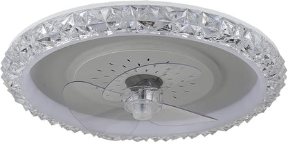 20" Flush Mount Ceiling Fans with Lights and Remote Control,Crystal Low Profile Ceiling Fan,6 Speed Reversible Mute,Bladeless Ceiling Fan for Living Room Bedroom