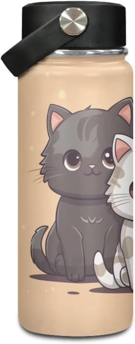 Cat Insulated Water Bottle with Handle Stainless Steel Water Bottle 18 Oz Travel Cup Reusable for Travel Camping Hiking Bike Sports Gym & Office