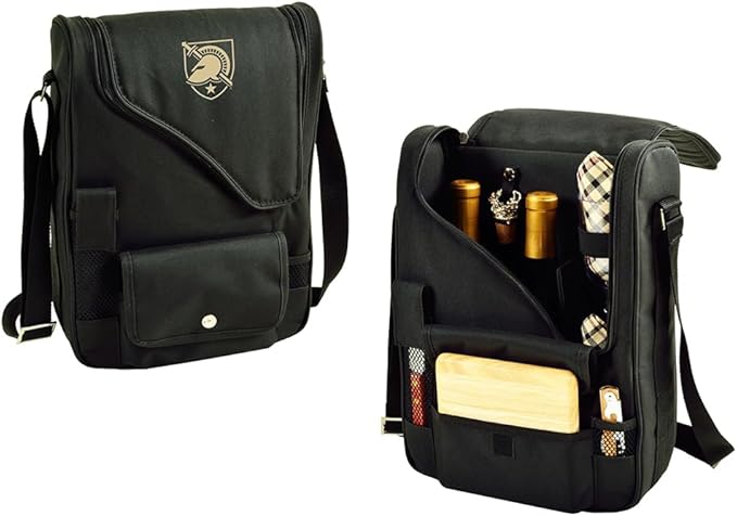 Army Black Knights Licensed Deluxe Wine Carrier with Wine Glasses and Accessories for Two Assembled & Quality Approved in The USA