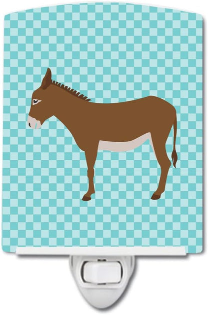 Caroline's Treasures BB8023CNL Cotentin Donkey Blue Check Ceramic Night Light Compact, UL-Certified, Ideal for Bedroom, Bathroom, Nursery, Hallway, Kitchen, 6x4x3, Multicolor