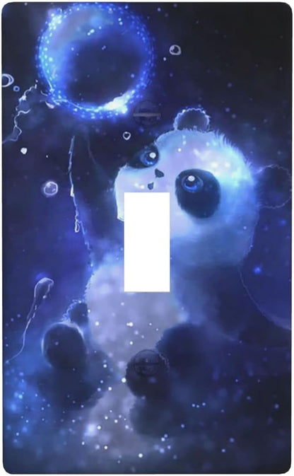 Cute Baby Panda Light Switch Cover Wall Plate Decorative 1 Gang Single Toggle Covers Blue for Farmhouses Kitchenss Bedrooms Bathrooms 2.76 x 4.5 in