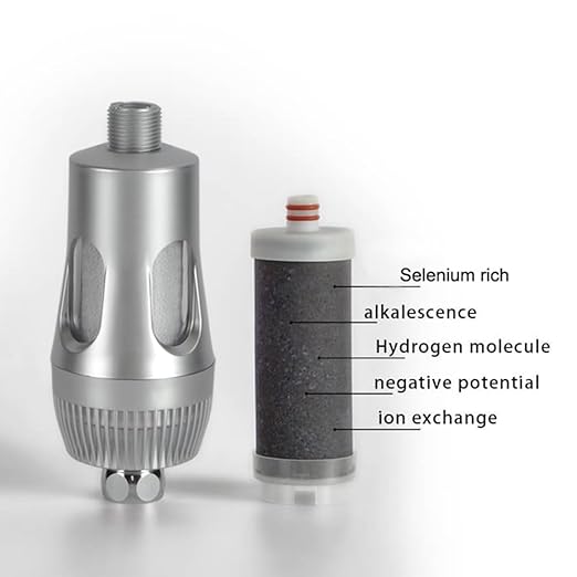 Microelement Hydrogen Water Filter, Alkaline Mineral Drinking Water, Kitchen Filtration, Shower Water Filter, Remove Chlorine and Impurity, Filter Replaceable, for Household Hotel (Silver Color)