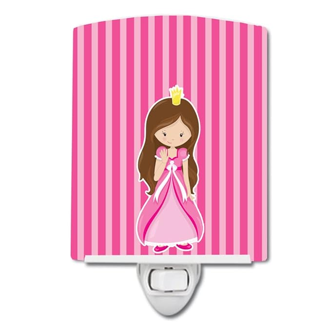 Caroline's Treasures BB8756CNL Brunette Girl Princess Ceramic Night Light Compact, UL-Certified, Ideal for Bedroom, Bathroom, Nursery, Hallway, Kitchen, 6x4x3, Multicolor
