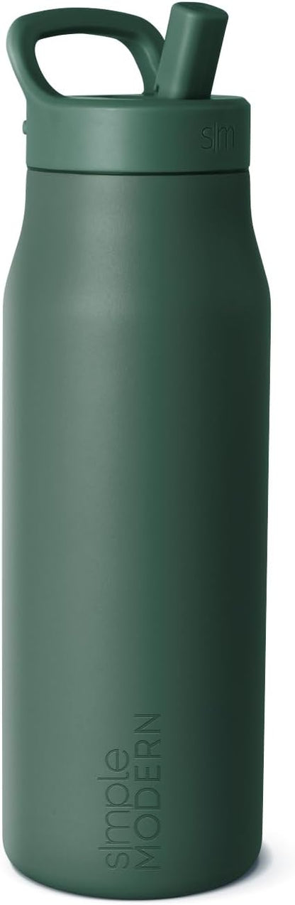 Simple Modern Water Bottle with Push Button Straw Lid | Ceramic-Lined Insulated Stainless Steel | Travel Water Bottles for Gym & Sports | Leak Proof | Mesa Signature Collection | 34oz, Forest