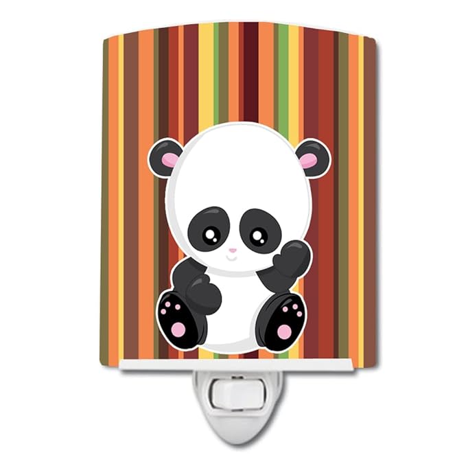 Caroline's Treasures BB6802CNL Striped Panda Ceramic Night Light Compact, UL-Certified, Ideal for Bedroom, Bathroom, Nursery, Hallway, Kitchen, 6x4x3, Multicolor