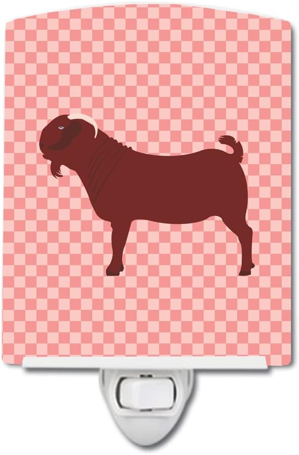Caroline's Treasures BB7891CNL Kalahari Red Goat Pink Check Ceramic Night Light Compact, UL-Certified, Ideal for Bedroom, Bathroom, Nursery, Hallway, Kitchen, 6x4x3, Multicolor