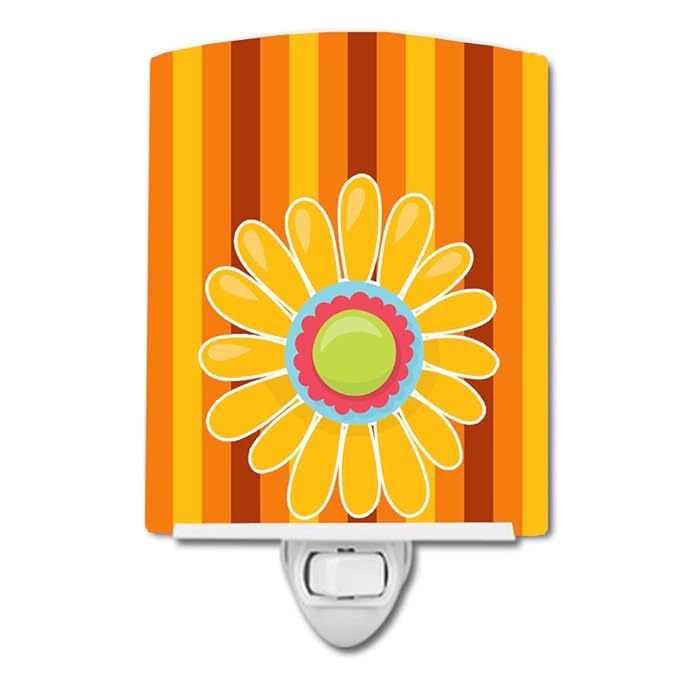 Caroline's Treasures BB9053CNL Heart Flower Orange #2 Ceramic Night Light Compact, UL-Certified, Ideal for Bedroom, Bathroom, Nursery, Hallway, Kitchen, 6x4x3, Multicolor