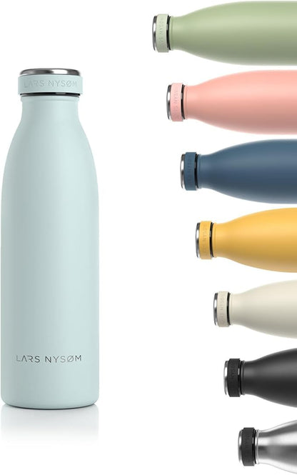 LARS NYSØM Stainless Steel Insulated Water Bottle 12oz 17oz 25oz 34oz 51oz | BPA-free Insulated Thermo Flask for Hot and Cold Beverages | Leakproof Drinking Bottle (Whispering Blue, 17oz)