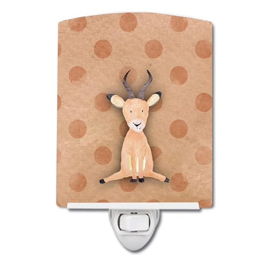 Caroline's Treasures BB7391CNL Polkadot Antelope Watercolor Ceramic Night Light Compact, UL-Certified, Ideal for Bedroom, Bathroom, Nursery, Hallway, Kitchen, 6x4x3, Multicolor