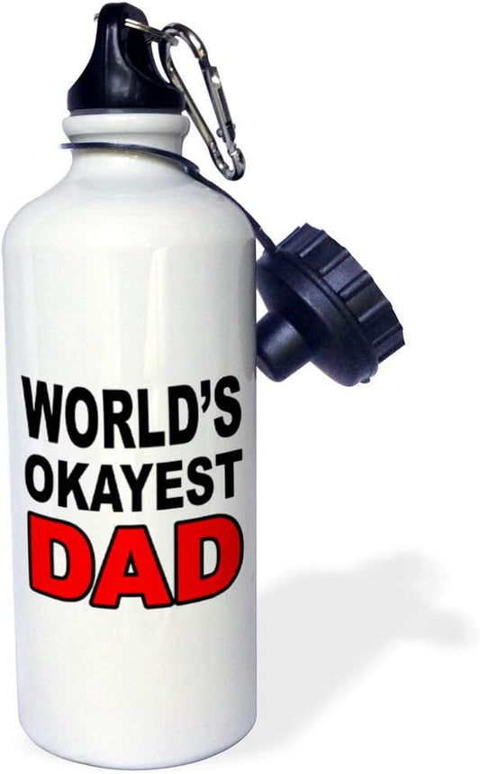 3dRose "World's okayest dad, Red" Sports Water Bottle, 21 oz, White