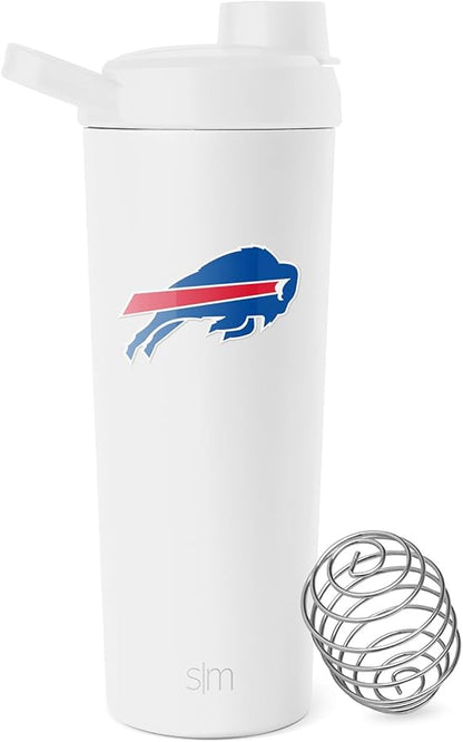 Simple Modern Officially Licensed NFL Buffalo Bills Stainless Steel Shaker Bottle with Ball 24oz | Metal Insulated Cup for Protein Mixes, Shakes and Pre Workout | Rally Collection | Buffalo Bills