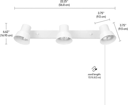 Globe Electric 64000116 22" 3-Light Plug-in Track Lighting, Matte White, Pivoting Track Heads, 15-Foot Cord, in-Line on/Off Rocker Switch