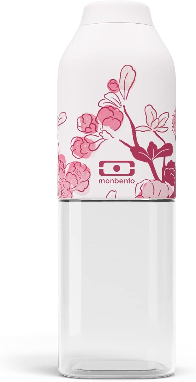 monbento - Clear Reusable Water Bottle MB Positive M graphic Magnolia - 17 floz/500 ml Water Bottle Perfect for Work, Travel, Sport, Picnic - Compact, Leakproof BPA Free Water Bottle - Pink Flowers