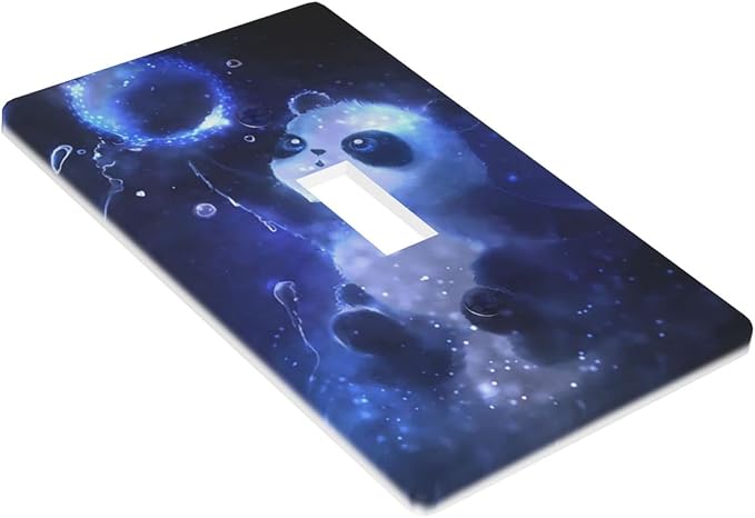 Cute Baby Panda Light Switch Cover Wall Plate Decorative 1 Gang Single Toggle Covers Blue for Farmhouses Kitchenss Bedrooms Bathrooms 2.76 x 4.5 in