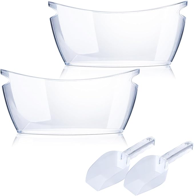 2 PCS Ice Buckets, Clear Acrylic Ice Bucket for Party, 5,5L Mimosa Bar Champagne Bucket Ice Beverage Drink Tube with Handles for Wine Beer Cocktail Bar, Hold 3 Wine, 2 Ice Scoops