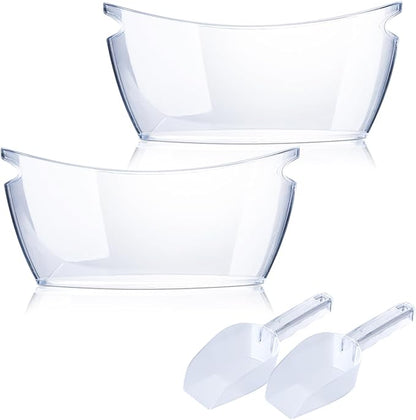 2 PCS Ice Buckets, Clear Acrylic Ice Bucket for Party, 5,5L Mimosa Bar Champagne Bucket Ice Beverage Drink Tube with Handles for Wine Beer Cocktail Bar, Hold 3 Wine, 2 Ice Scoops