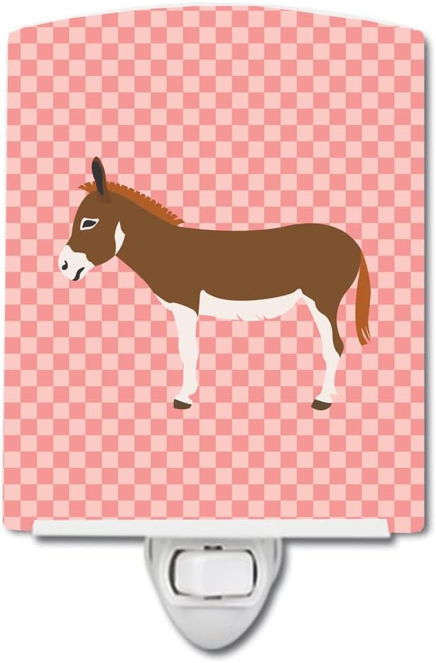 Caroline's Treasures BB7847CNL Miniature Mediterranian Donkey Pink Check Ceramic Night Light Compact, UL-Certified, Ideal for Bedroom, Bathroom, Nursery, Hallway, Kitchen, 6x4x3, Multicolor