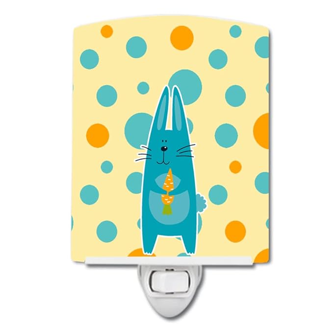 Caroline's Treasures BB6757CNL Polkadot Rabbit Ceramic Night Light Compact, UL-Certified, Ideal for Bedroom, Bathroom, Nursery, Hallway, Kitchen, 6x4x3, Multicolor