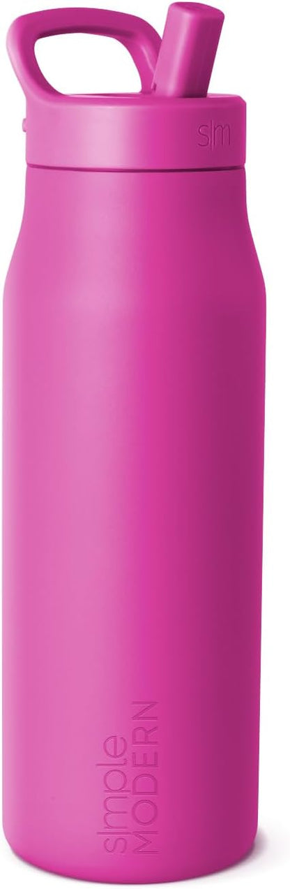 Simple Modern Water Bottle with Push Button Straw Lid | Ceramic-Lined Insulated Stainless Steel | Travel Water Bottles for Gym & Sports | Leak Proof | Mesa Signature Collection | 34oz, Berry