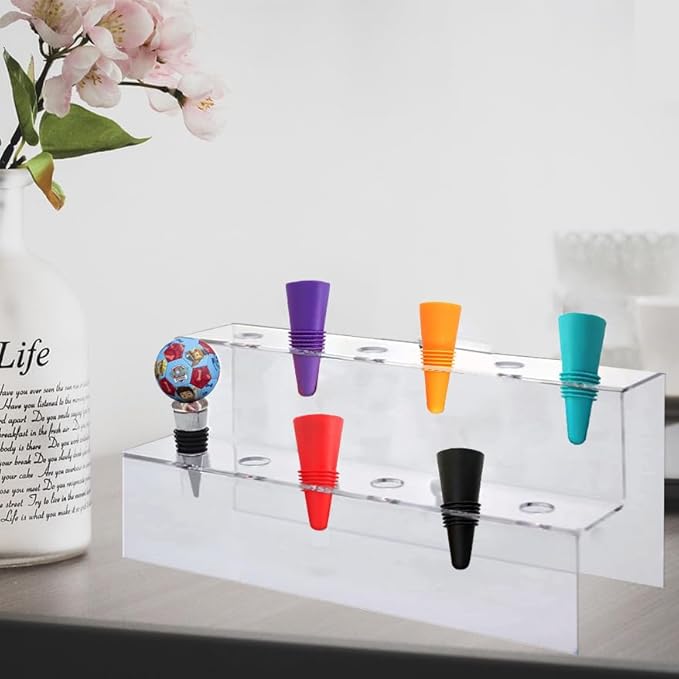 Acrylic Wine Stoppers Display Holder 12 Slot Clear Wine Bottle Stopper Stand Accessories Pourers Rack for Bar Cart