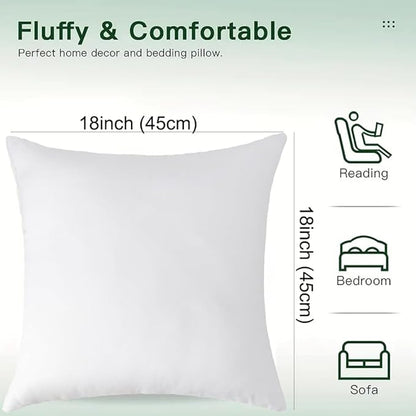 Pack of 4 Throw Pillow Inserts, 18 x 18 Square Cushion Inner Soft Fluffy Plump Stuffer Cushion Pads White Decorative Pillow Inserts (18x18 Inch (Pack of 4))