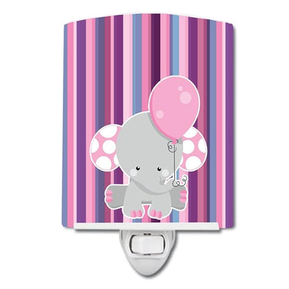 Caroline's Treasures BB6954CNL Elephant on Stripes Ceramic Night Light Compact, UL-Certified, Ideal for Bedroom, Bathroom, Nursery, Hallway, Kitchen, 6x4x3, Multicolor