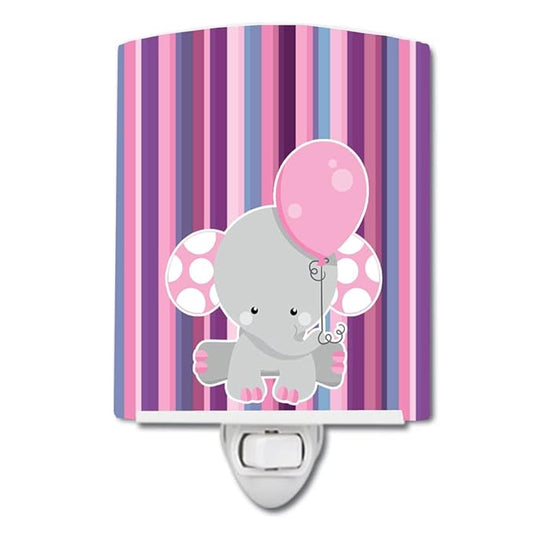 Caroline's Treasures BB6954CNL Elephant on Stripes Ceramic Night Light Compact, UL-Certified, Ideal for Bedroom, Bathroom, Nursery, Hallway, Kitchen, 6x4x3, Multicolor