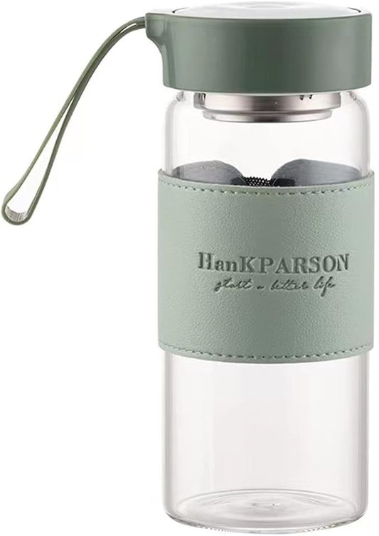 Glass Water Bottles 16 Oz Borosilicate water bottle-with sealing cap and Holsters and filters - BPA free,Men and Women Portable Glass Bottle (Green)