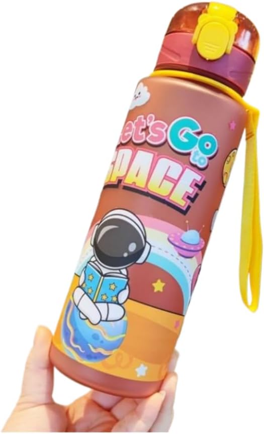 23.67oz Space Astronaut Themed Plastic Water Bottles With Carrying Strap, Leakproof Drink Cup With Flip Lid For Kids, Portable & Adorable Beverage Cup For School And Travel (Red)