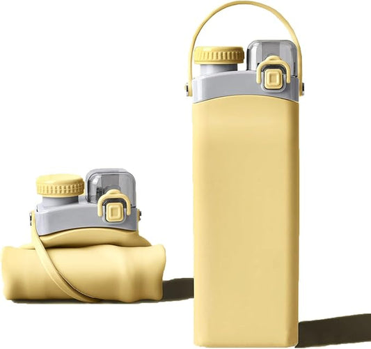 THAIOXYH® Collapsible Water Bottle 20 oz（600ml） Silicone BPA Free Reuseable Lightweight Foldable Water Bottles for Traveling Running Hiking Camping Sports (Yellow)