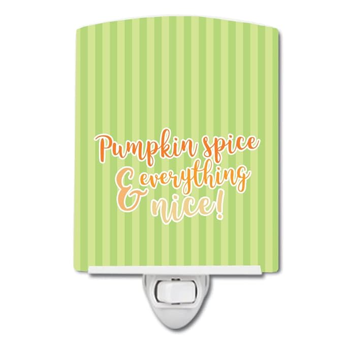 Caroline's Treasures BB6922CNL Fall Pumpkin Spice Green Stripe Ceramic Night Light Compact, UL-Certified, Ideal for Bedroom, Bathroom, Nursery, Hallway, Kitchen, 6x4x3, Multicolor