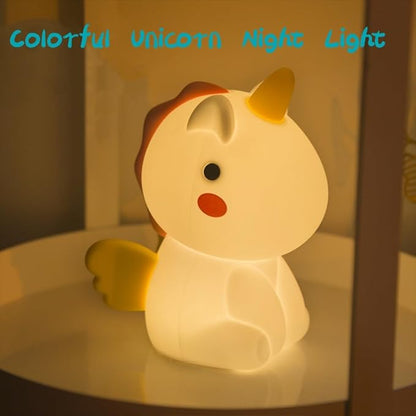 Unicorn Kids Night Light, With flying wings,Cute Animal Soft Silicone LED Color Changing Lamp,Rechargeable Kawaii Nursery Bedside Bedroom Table Decor, Best Birthday Christmas Gift for Kid Girl Boy