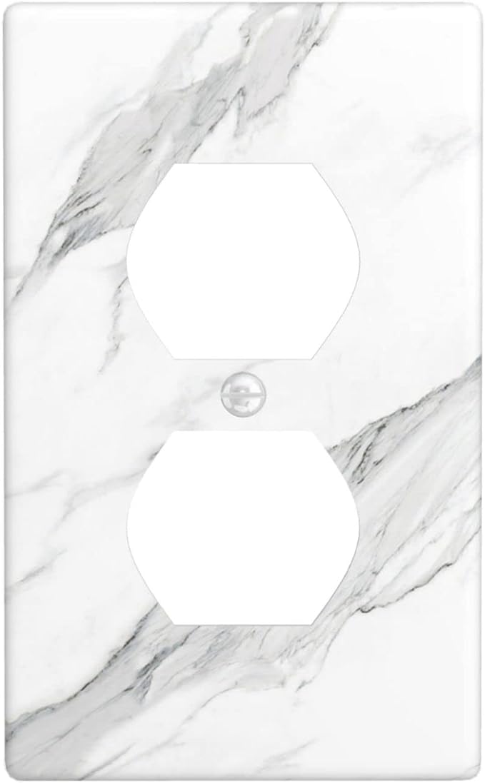 Marble Grey Wall Plate Decorative Light Switch Cover 1-Gang Single Duplex Outlet Faceplate for Kitchen Bathroom Bedroom Room Receptacle White