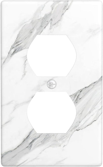Marble Grey Wall Plate Decorative Light Switch Cover 1-Gang Single Duplex Outlet Faceplate for Kitchen Bathroom Bedroom Room Receptacle White