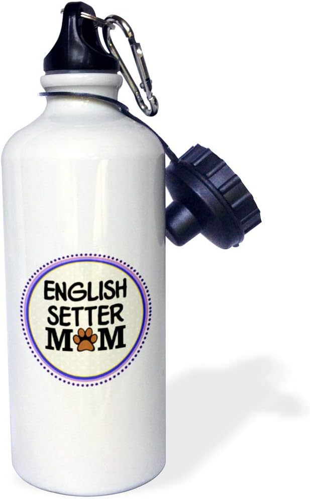 3dRose "English Setter Dog Mom-Doggie mama by breed-paw print mum love-doggy lover-proud pet owner" Sports Water Bottle, 21 oz, White