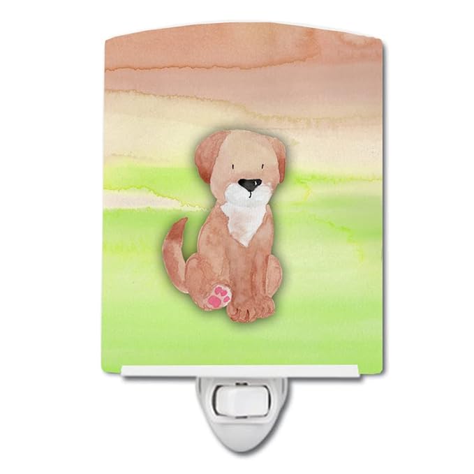 Caroline's Treasures BB7360CNL Dog Green and Brown Watercolor Ceramic Night Light Compact, UL-Certified, Ideal for Bedroom, Bathroom, Nursery, Hallway, Kitchen, 6x4x3, Multicolor