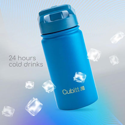 Cubitt Kids Water Bottle 14 oz with Straw Lid, Insulated Stainless Steel, Double Walled Tumbler Travel Cup, Thermo Mug, Leak Proof, Cold for up to 24 hours, Hot for up to 12 hours