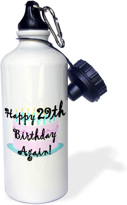 3dRose Happy 29th Birthday Again. -Sports Water Bottle, 21oz , 21 oz, Multicolor