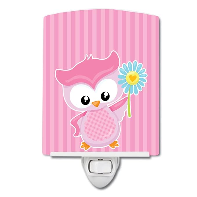 Caroline's Treasures BB9049CNL Girl Bird with Flower Pink Ceramic Night Light Compact, UL-Certified, Ideal for Bedroom, Bathroom, Nursery, Hallway, Kitchen, 6x4x3, Multicolor