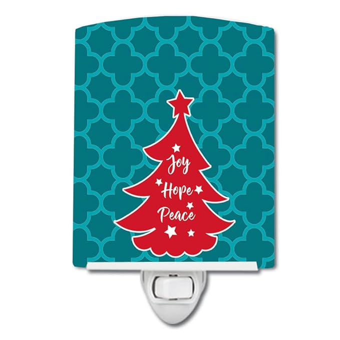 Caroline's Treasures BB6970CNL Christmas Tree Teal Red Ceramic Night Light Compact, UL-Certified, Ideal for Bedroom, Bathroom, Nursery, Hallway, Kitchen, 6x4x3, Multicolor