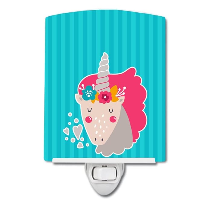 Caroline's Treasures BB7140CNL Unicorn Blue Stripes Ceramic Night Light Compact, UL-Certified, Ideal for Bedroom, Bathroom, Nursery, Hallway, Kitchen, 6x4x3, Multicolor