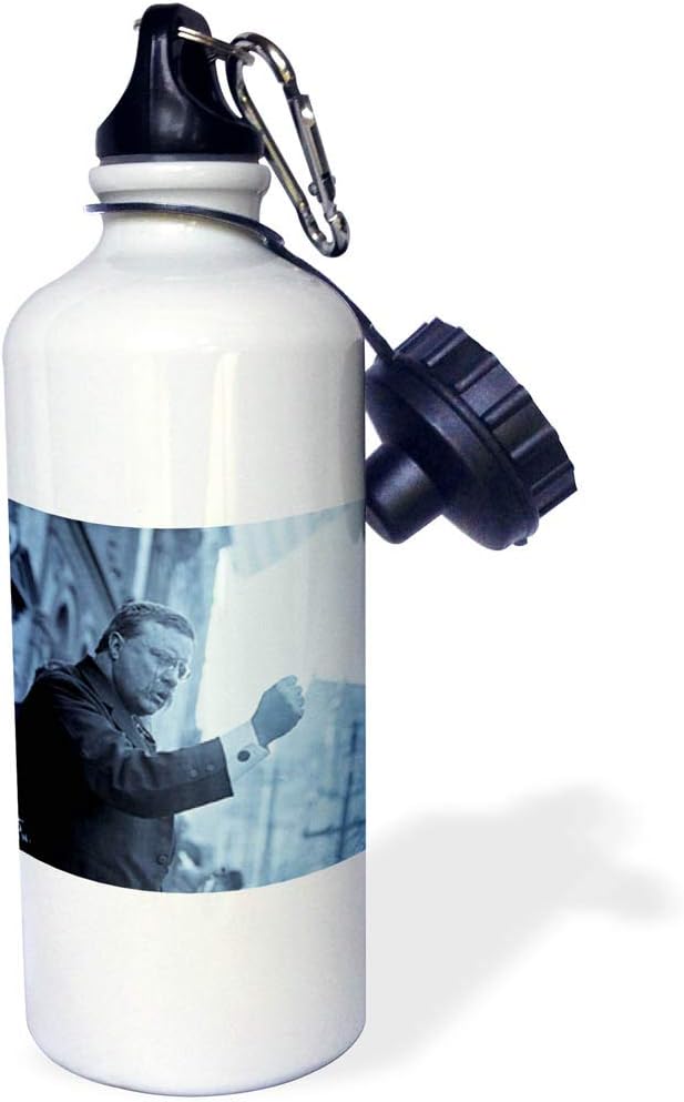 3dRose "Theodore Roosevelt The Bull Moose Speaks Cyan" Sports Water Bottle, 21 oz, White