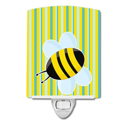 Caroline's Treasures BB8597CNL Bee on Stripes Ceramic Night Light Compact, UL-Certified, Ideal for Bedroom, Bathroom, Nursery, Hallway, Kitchen, 6x4x3, Multicolor