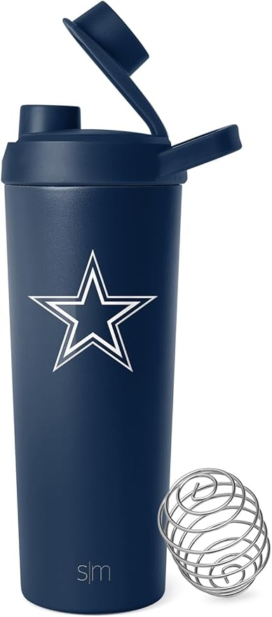 Simple Modern Officially Licensed NFL Dallas Cowboys Stainless Steel Shaker Bottle with Ball 24oz | Metal Insulated Cup for Protein Mixes, Shakes and Pre Workout | Rally Collection | Dallas Cowboys